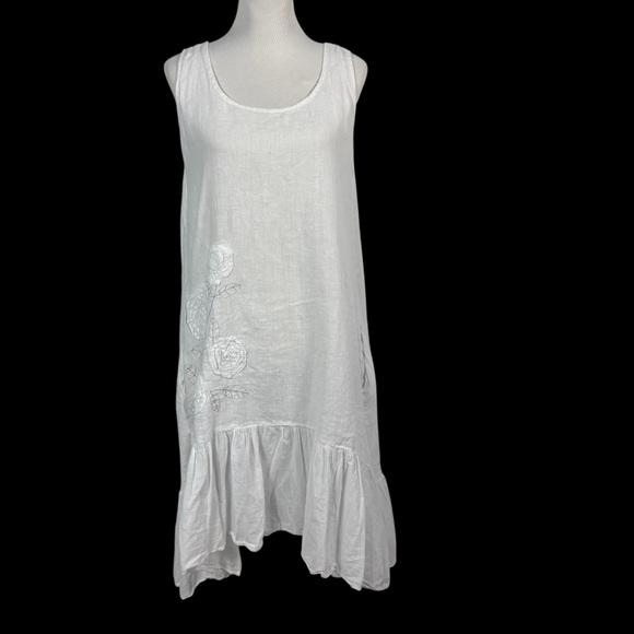 Made in Italy Sleeveles Sun Dress Women's One Size White Linen with Pocket - Picture 1 of 7